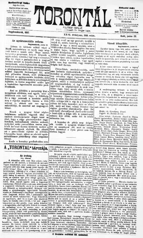 Torontál, 26. évf. 1897. június 22. 140. sz.