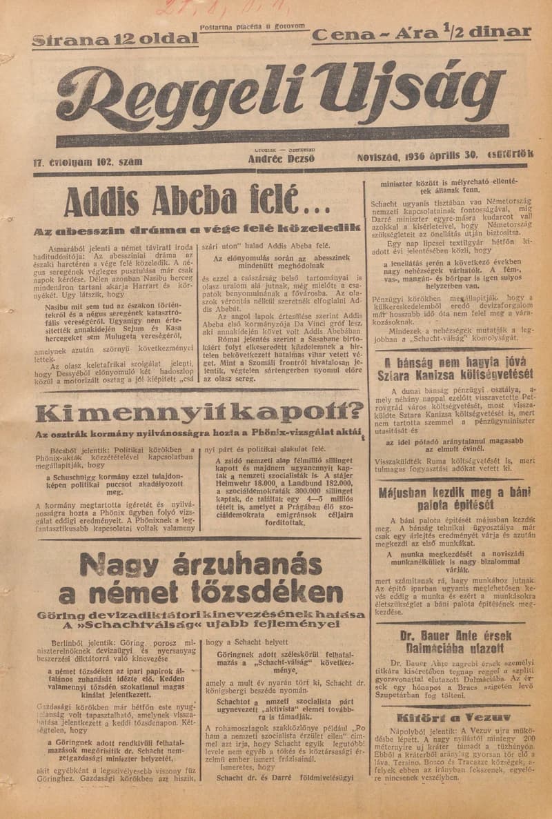 Reggeli Újság, 17. évf. 1936. április 30. 102. sz.