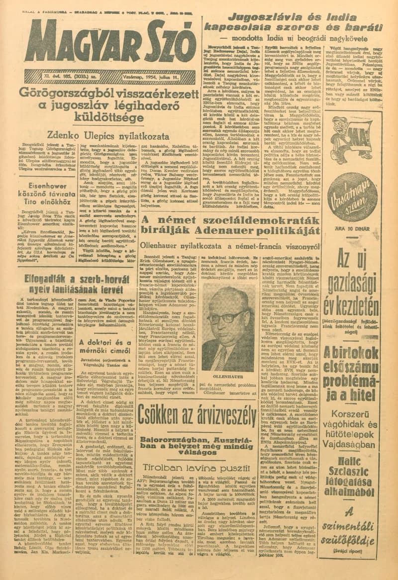 Magyar Szó, 11. évf. 1954. július 11. 185. sz. 1–14. oldal