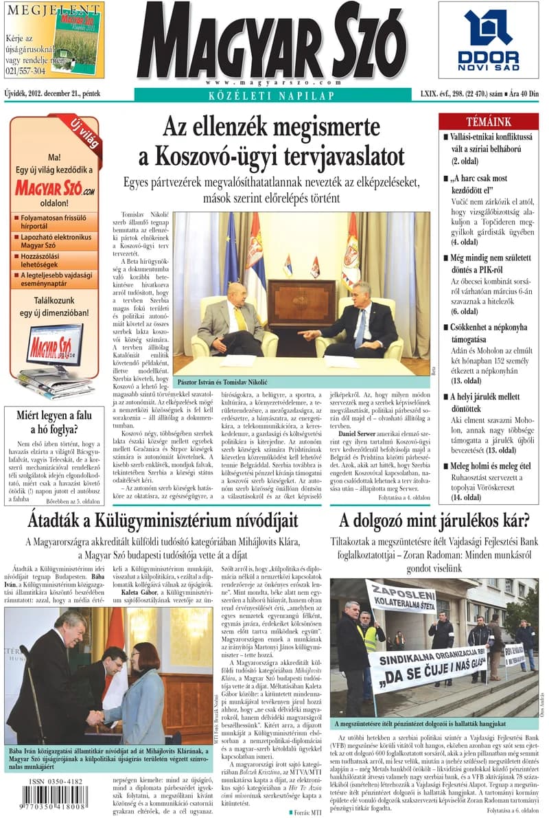 Magyar Szó, 69. évf. 2012. december 21. 298. sz. 1–20. oldal