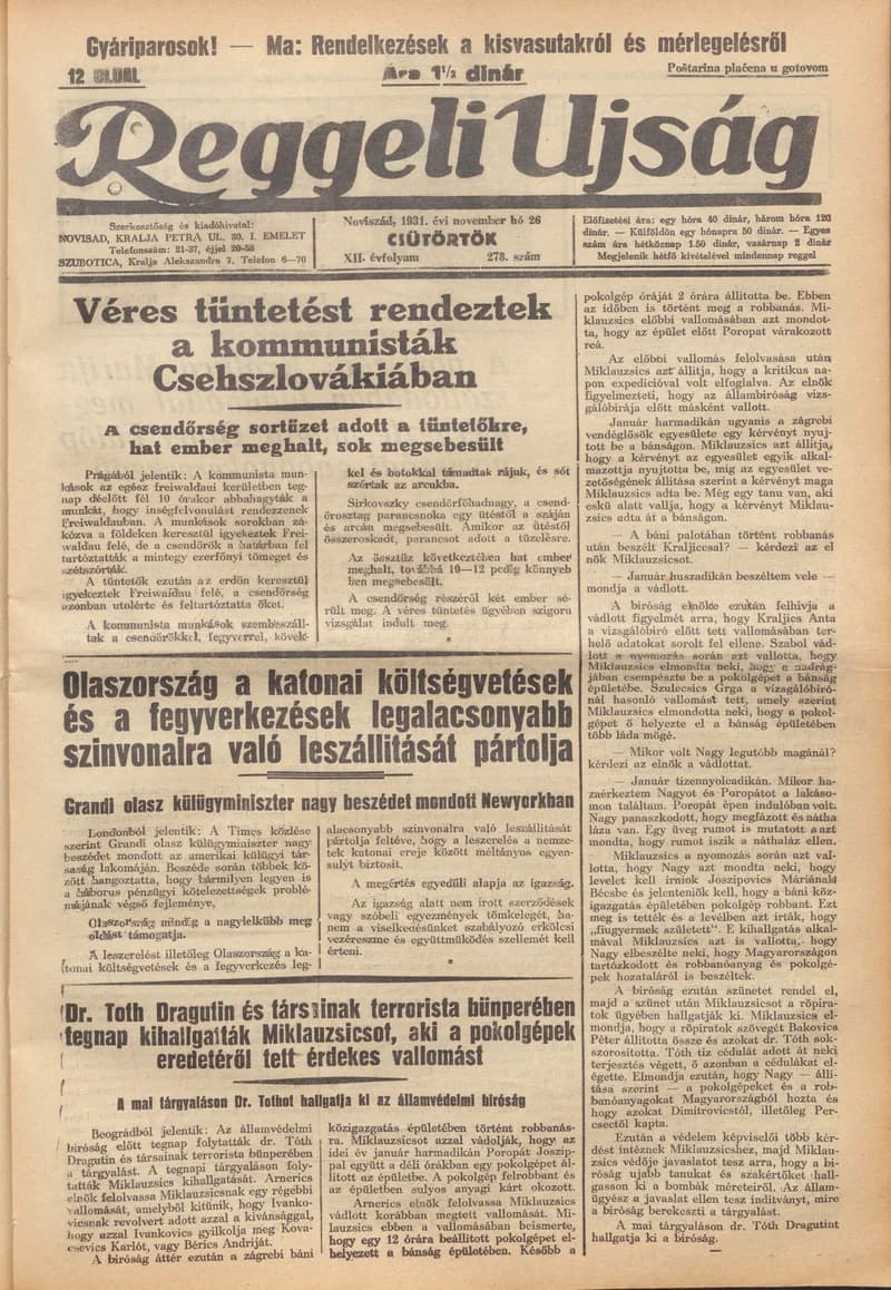 Reggeli Újság, 12. évf. 1931. november 26. 278. sz.
