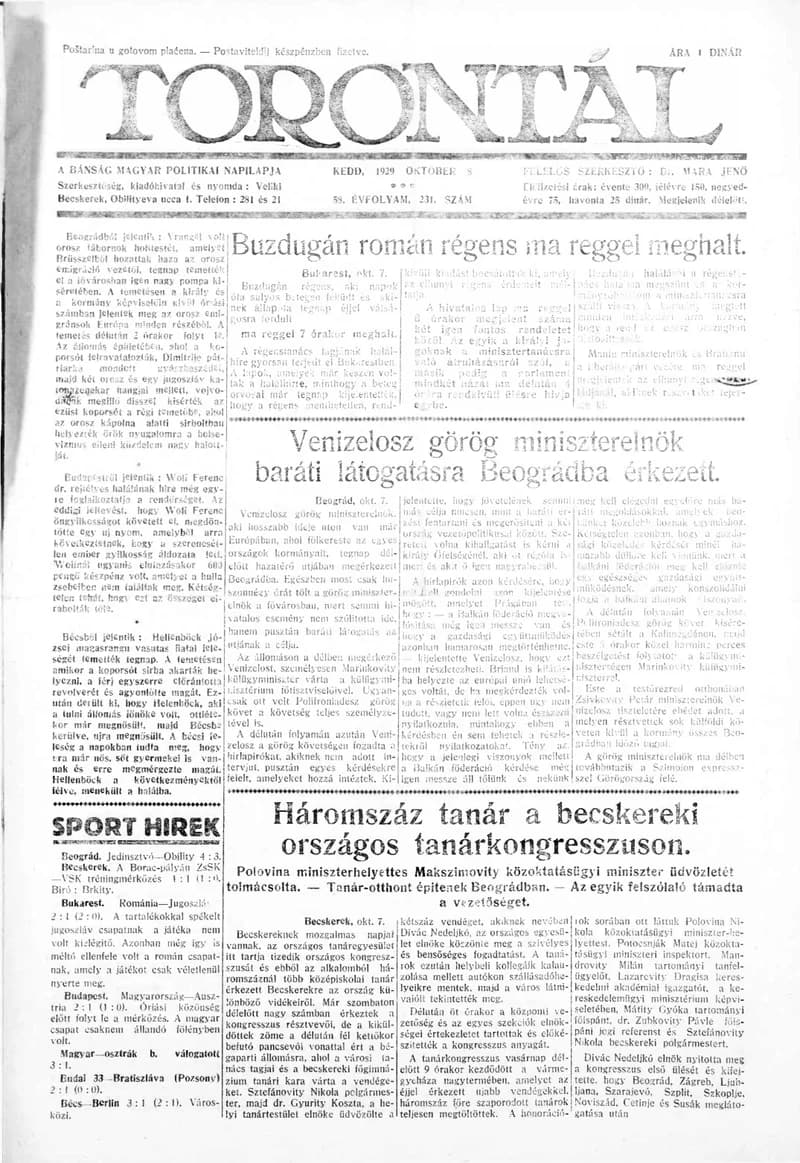 Torontál, 58. évf. 1929. október 8. 231. sz.