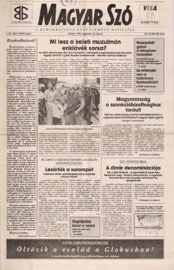 Magyar Szó, 50. évf. 1993. augusztus 18. 223. sz. 1–12. oldal