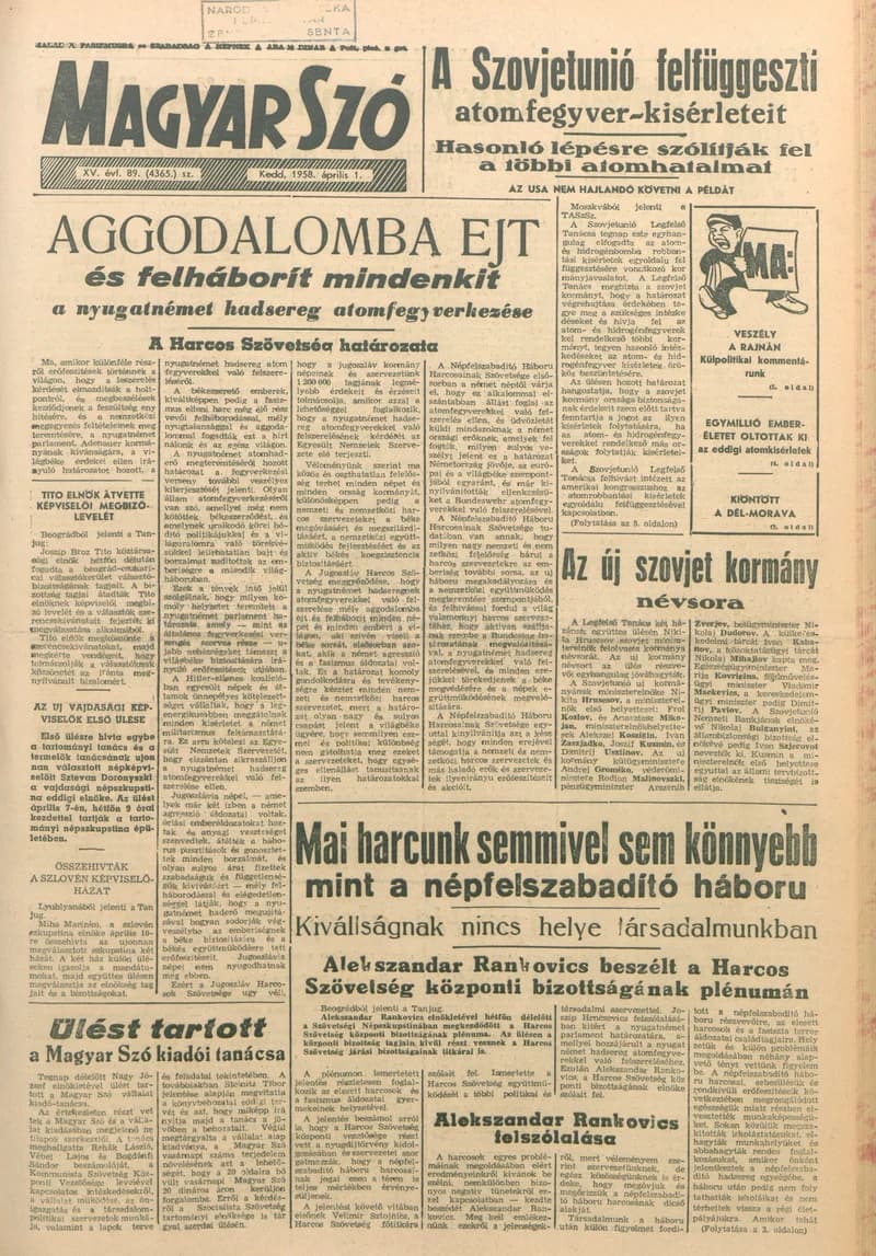 Magyar Szó, 15. évf. 1958. április 1. 89. sz. 1–10. oldal
