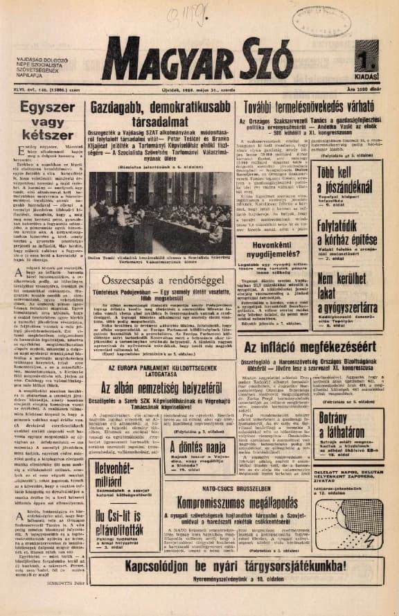 Magyar Szó, 46. évf. 1989. május 31. 146. sz. 1–20. oldal