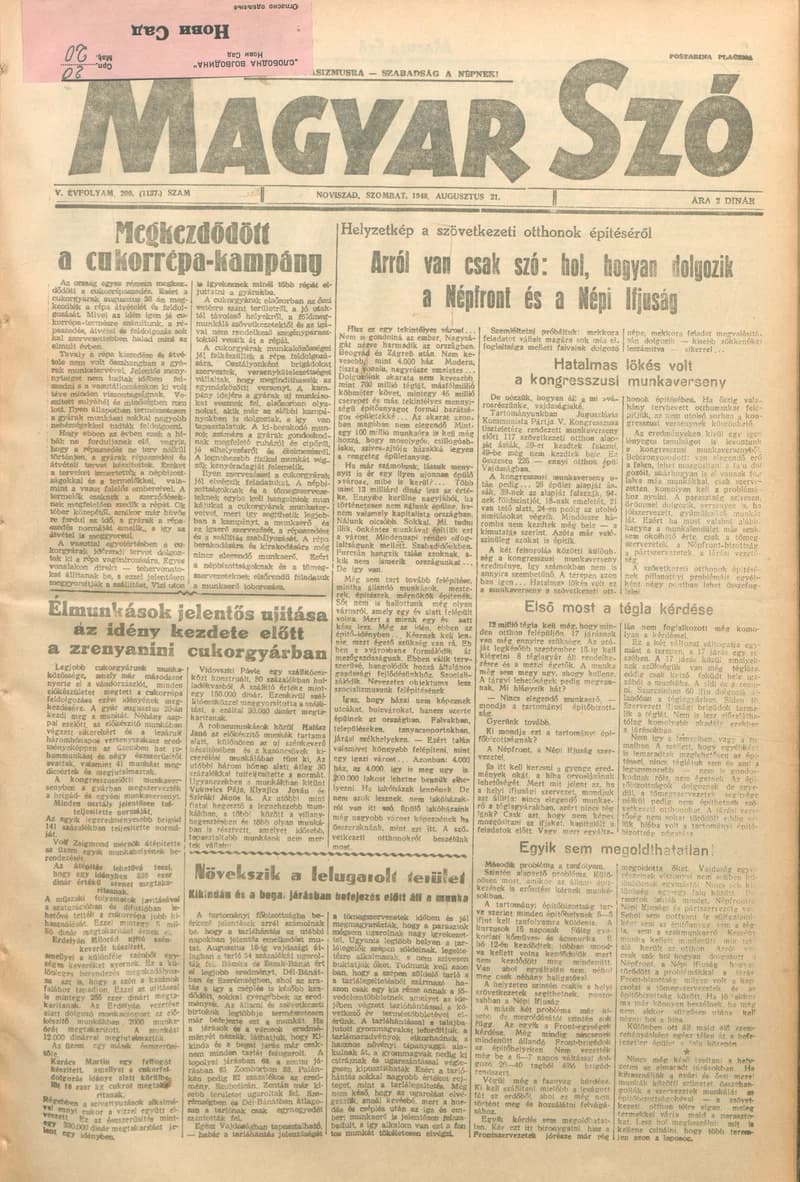 Magyar Szó, 5. évf. 1948. augusztus 21. 200. sz. 1–4. oldal