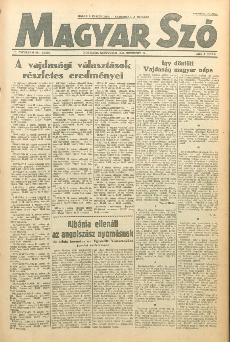 Magyar Szó, 3. évf. 1946. november 14. 271. sz. 1–6. oldal
