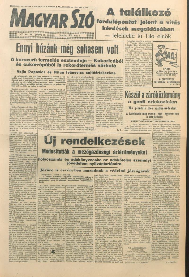 Magyar Szó, 16. évf. 1959. augusztus 5. 182. sz. 1–20. oldal
