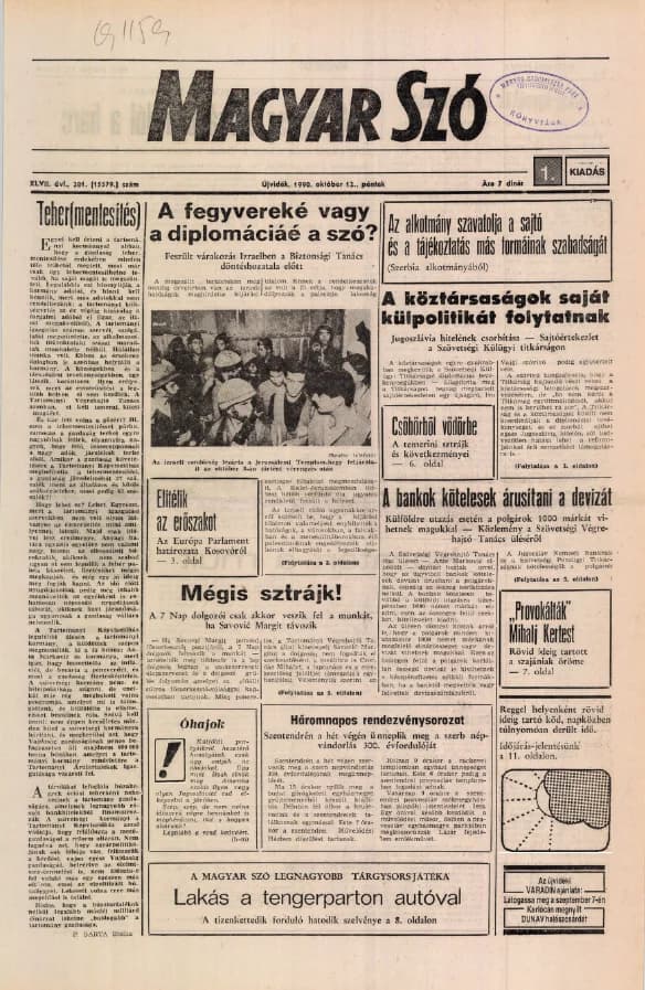 Magyar Szó, 47. évf. 1990. október 12. 281. sz. 1–20. oldal