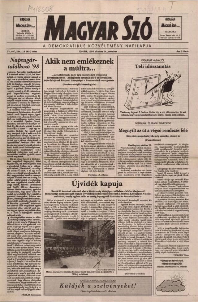 Magyar Szó, 55. évf. 1998. október 24. 254. sz. 1–16. oldal