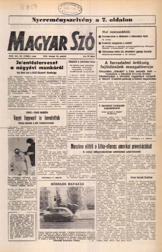 Magyar Szó, 43. évf. 1986. február 14. 43. sz. 1–20. oldal