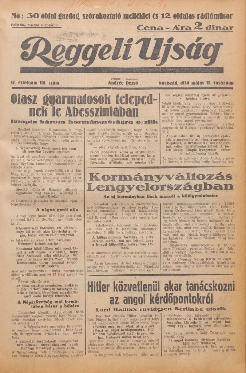Reggeli Újság, 17. évf. 1936. május 17. 116. sz.