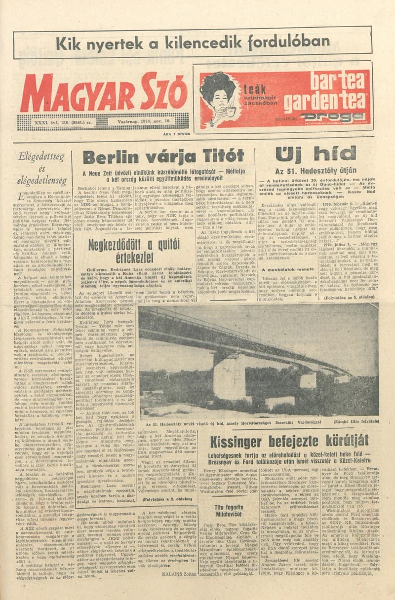 Magyar Szó, 31. évf. 1974. november 10. 310. sz. 1–28. oldal