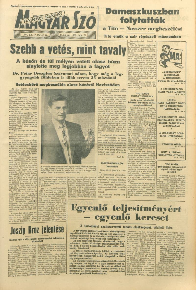 Magyar Szó, 16. évf. 1959. február 26. 47. sz. 1–16. oldal