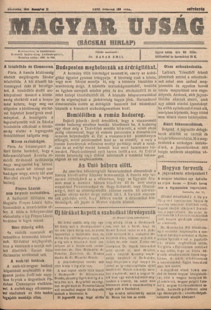 Bácskai Hirlap, 23. évf. 1919. december 11. 150. sz.