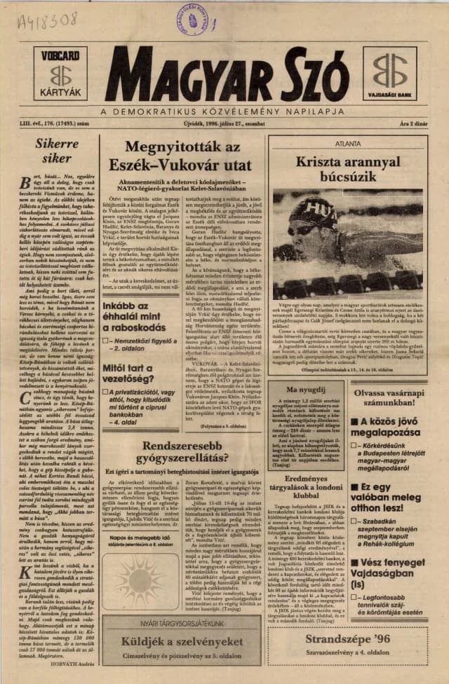 Magyar Szó, 53. évf. 1996. július 27. 176. sz. 1–16. oldal