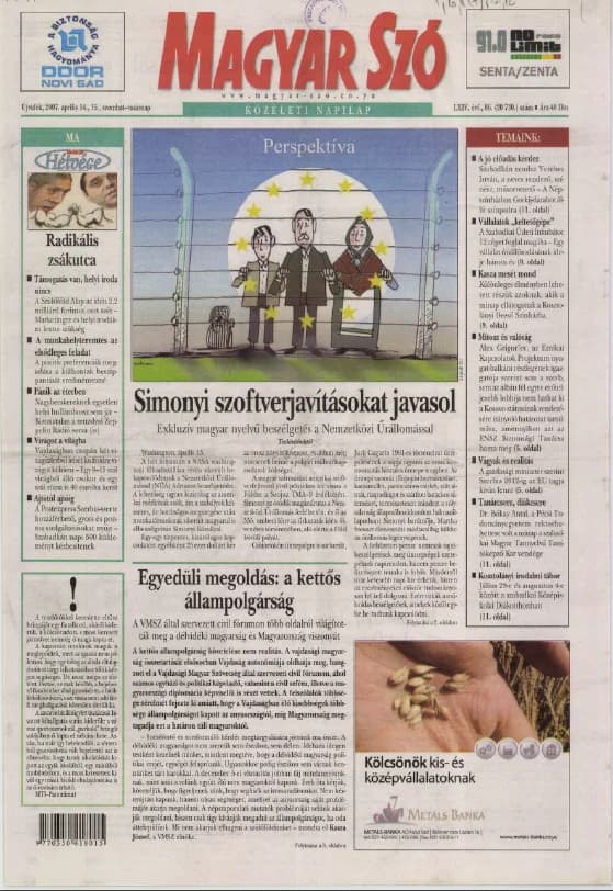 Magyar Szó, 64. évf. 2007. április 14. – 15. 86. sz. 1–32. oldal