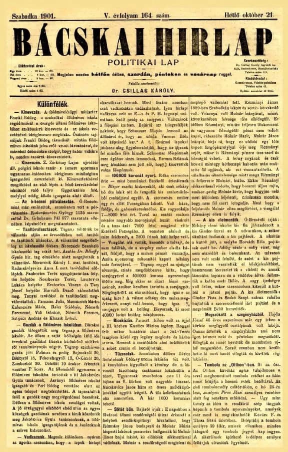 Bácskai Hirlap, 5. évf. 1901. október 21. 164. sz.