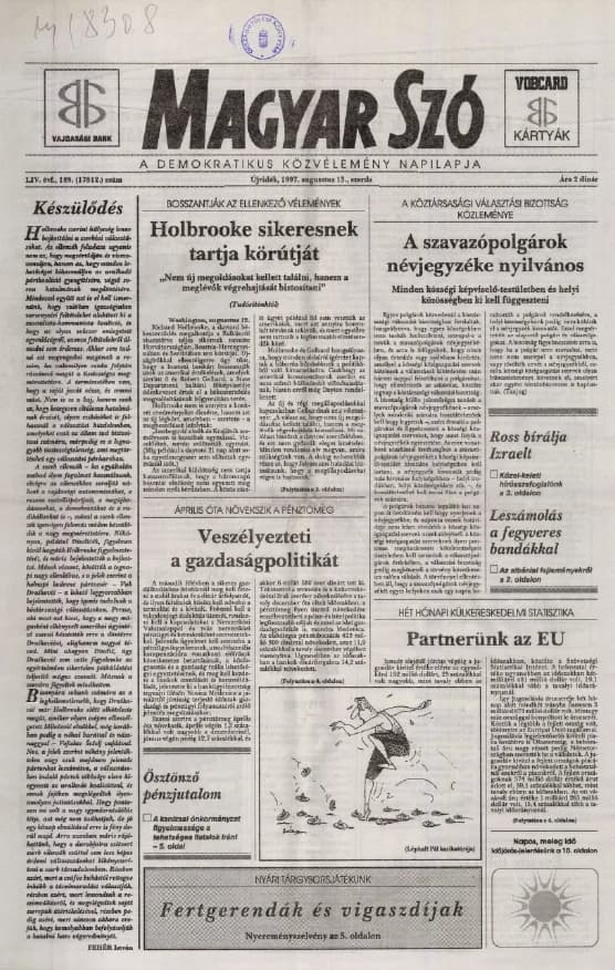 Magyar Szó, 54. évf. 1997. augusztus 13. 189. sz. 1–16. oldal