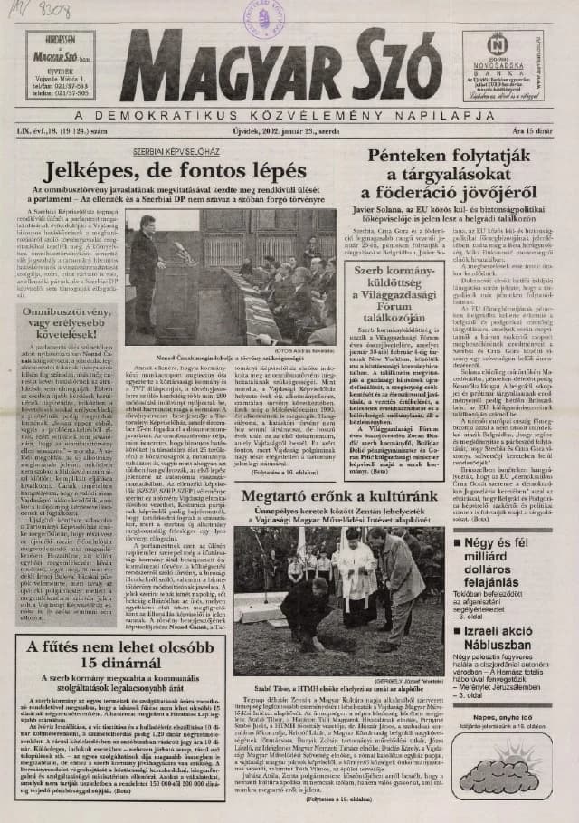 Magyar Szó, 59. évf. 2002. január 23. 18. sz. 1–16. oldal