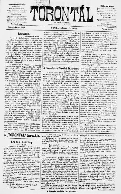 Torontál, 27. évf. 1898. április 1. 74. sz.