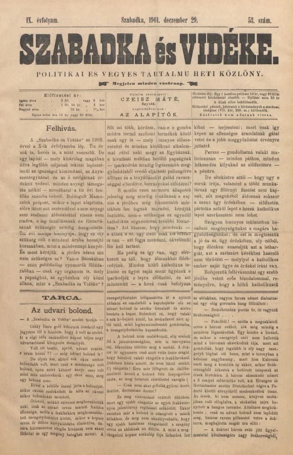 Szabadka és vidéke II, 9. évf. 1901. december 29. 53. sz.