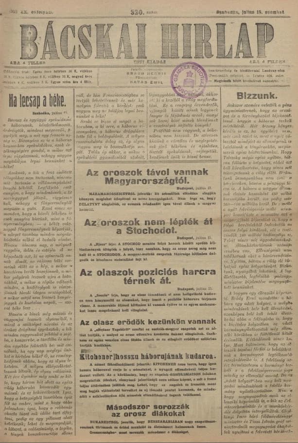Bácskai Hirlap, 20. évf. 1916. július 15. 320. sz.
