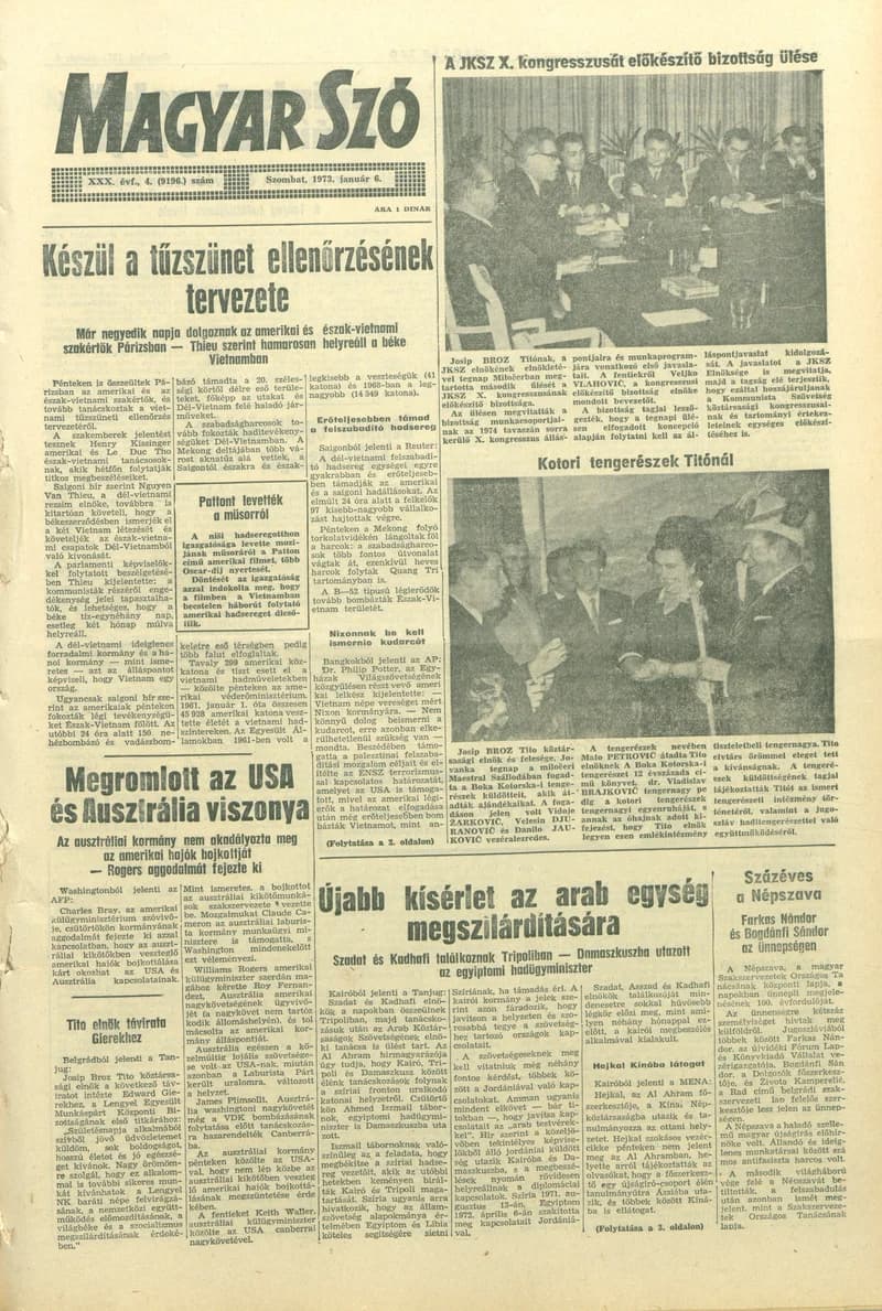 Magyar Szó, 30. évf. 1973. január 6. 4. sz. 1–20. oldal
