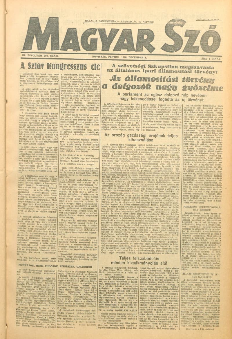 Magyar Szó, 3. évf. 1946. december 6. 290. sz. 1–6. oldal