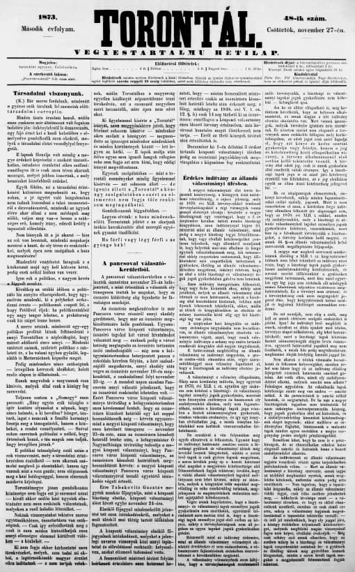 Torontál, 2. évf. 1873. november 27. 48. sz.