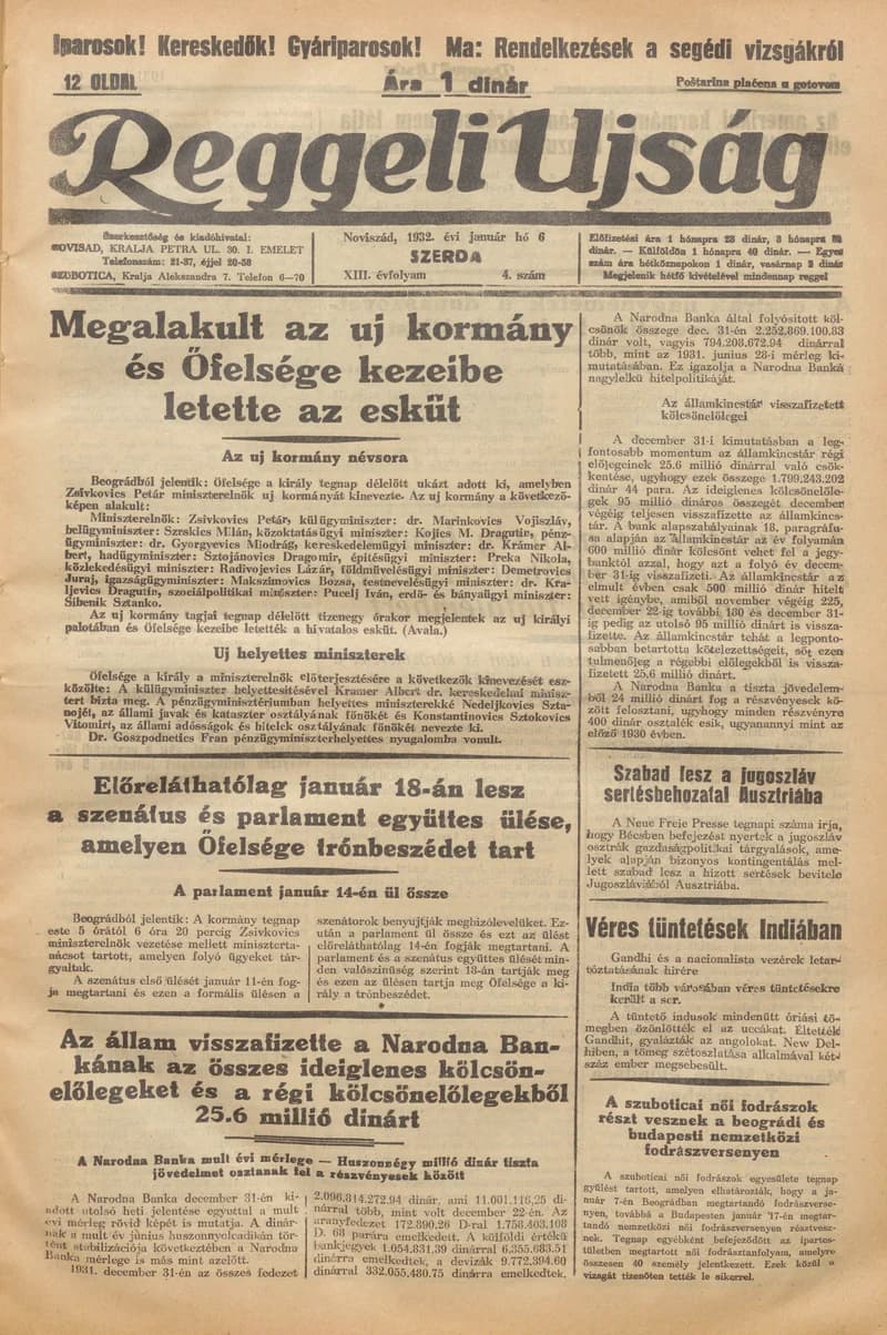 Reggeli Újság, 13. évf. 1932. január 6. 4. sz.