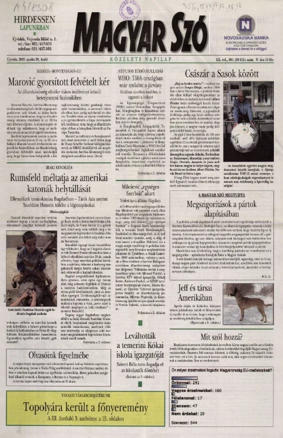 Magyar Szó, 60. évf. 2003. április 28. 100. sz. 1–20. oldal