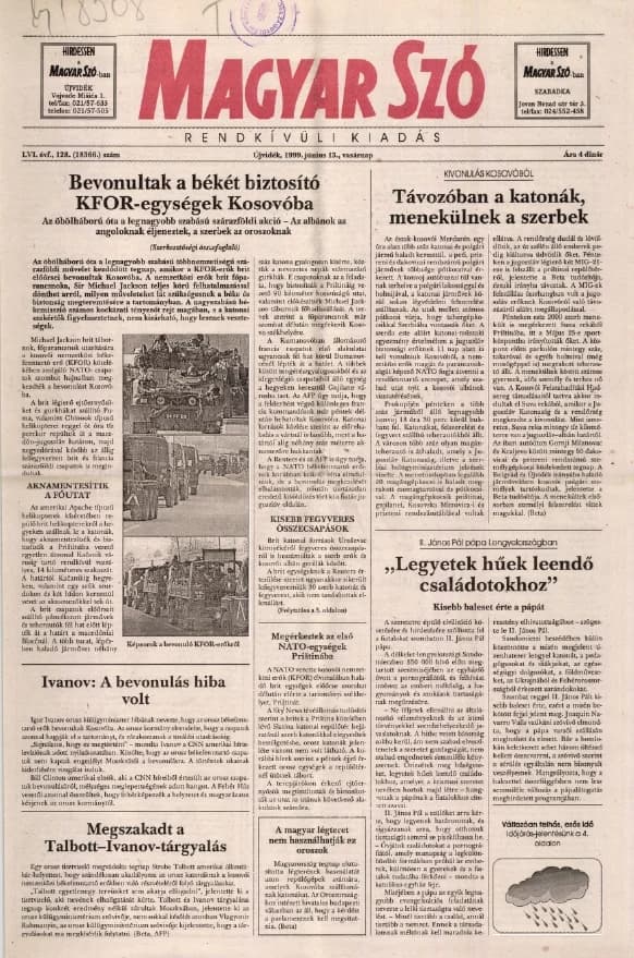 Magyar Szó, 56. évf. 1999. június 13. 128. sz. 1–16. oldal