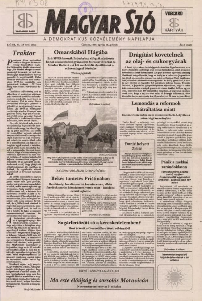 Magyar Szó, 55. évf. 1998. április 10. 87. sz. 1–16. oldal