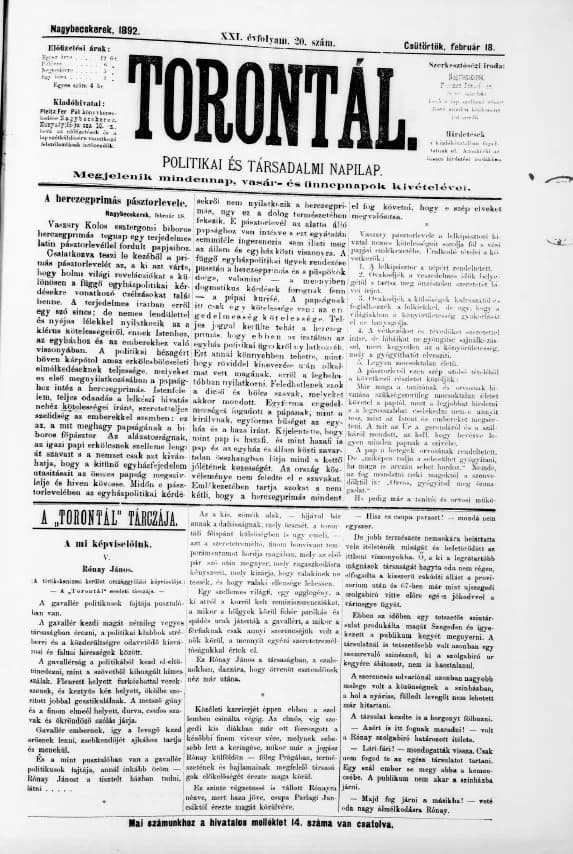 Torontál, 21. évf. 1892. február 18. 20. sz.