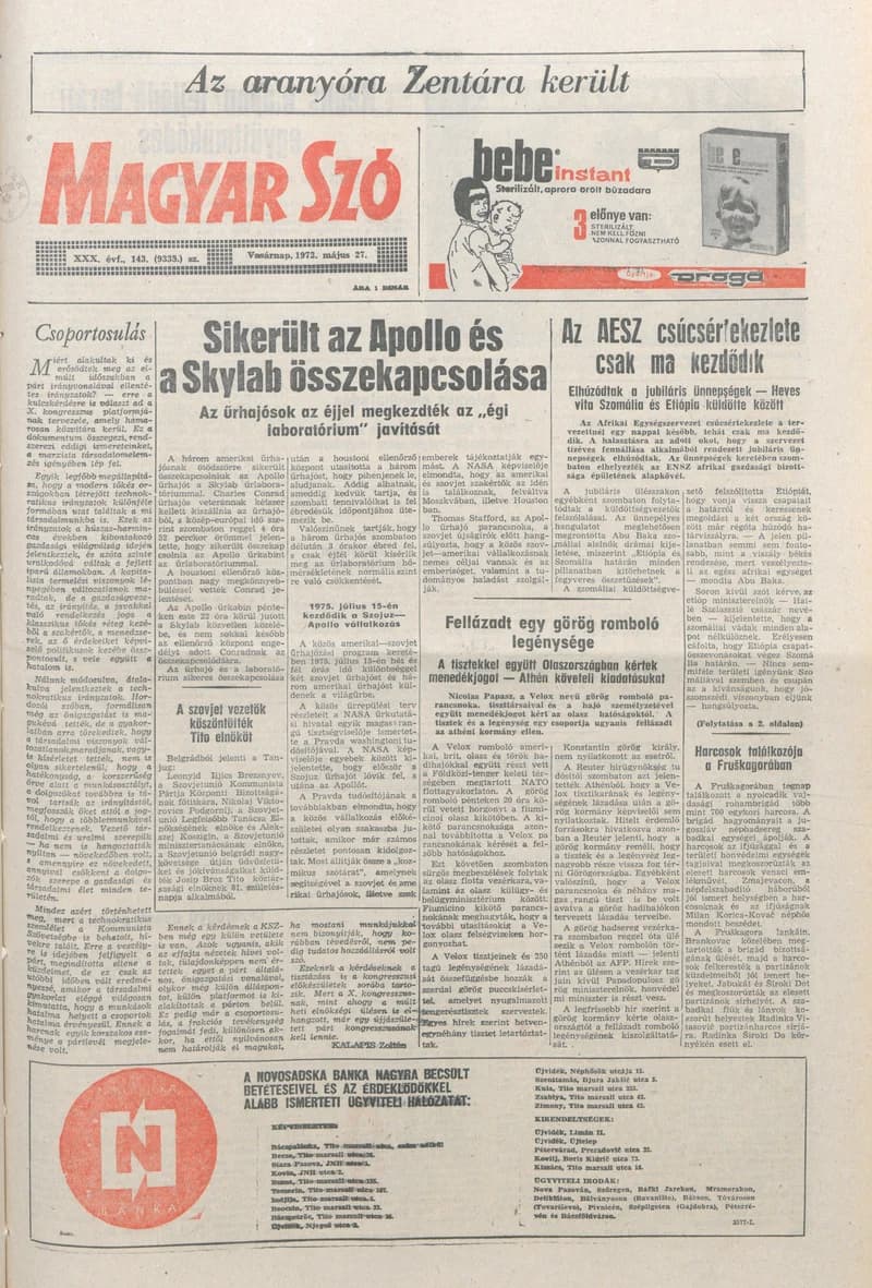 Magyar Szó, 30. évf. 1973. május 27. 143. sz. 1–32. oldal