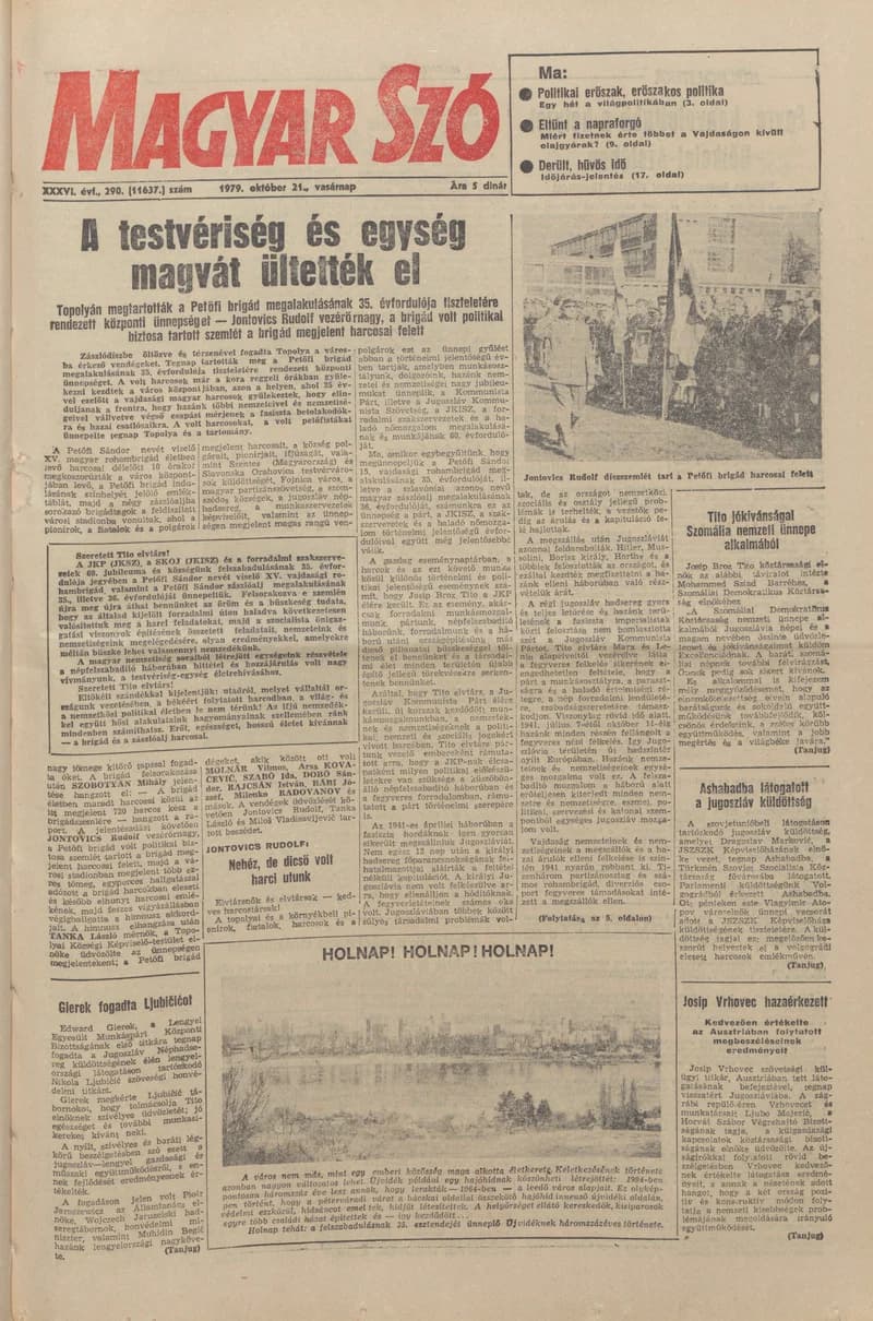 Magyar Szó, 36. évf. 1979. október 21. 290. sz. 1–28. oldal