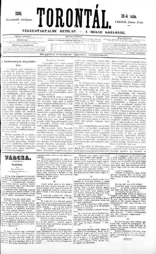 Torontál, 15. évf. 1886. június 3. 22. sz.