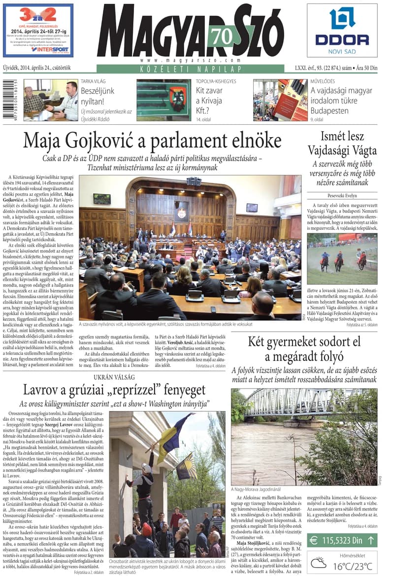 Magyar Szó, 71. évf. 2014. április 24. 93. sz. 1–20. oldal