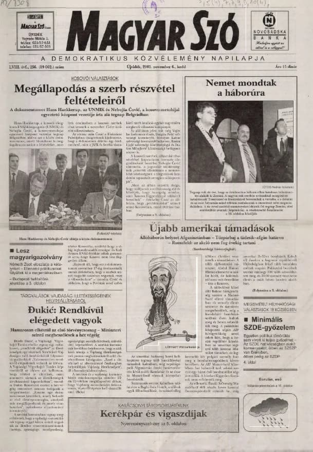 Magyar Szó, 58. évf. 2001. november 6. 256. sz. 1–16. oldal