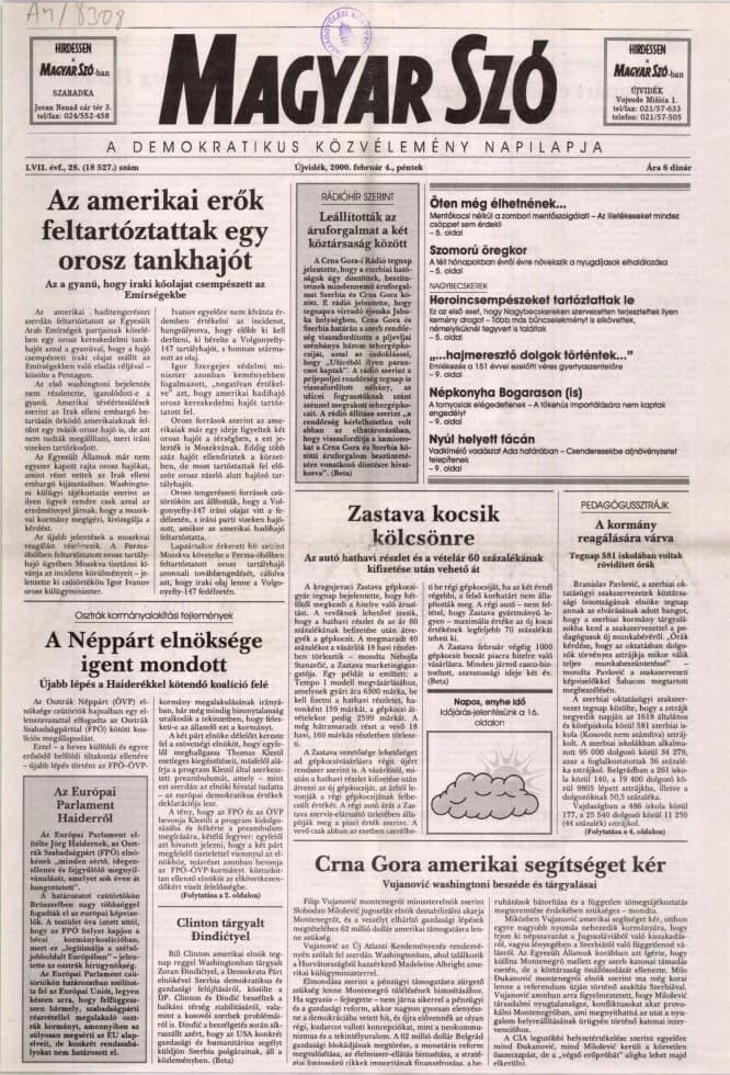 Magyar Szó, 57. évf. 2000. február 4. 28. sz. 1–16. oldal