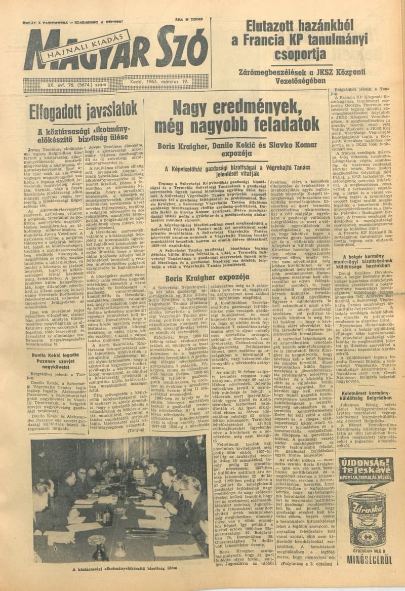Magyar Szó, 20. évf. 1963. március 19. 76. sz. 1–16. oldal