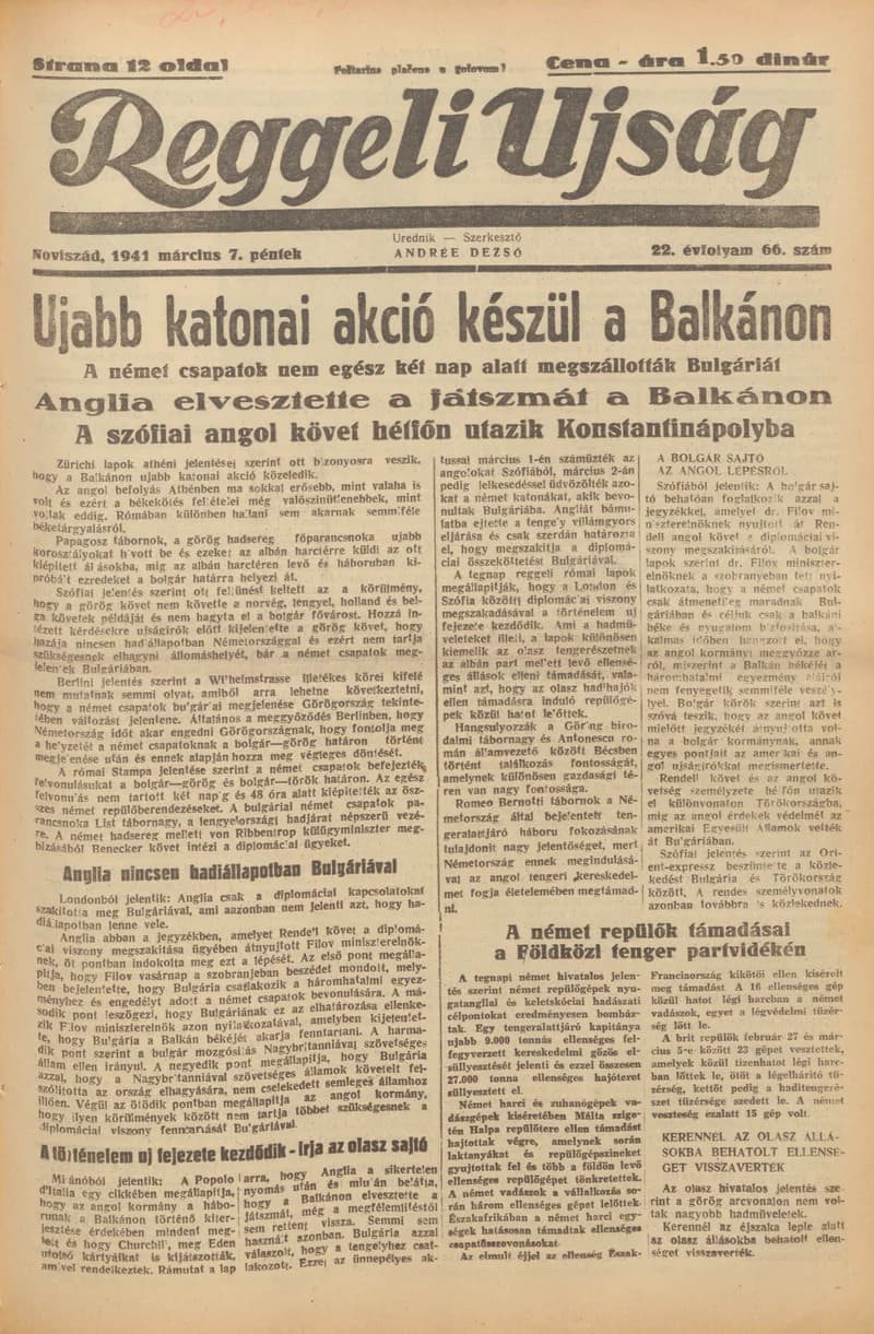 Reggeli Újság, 22. évf. 1941. március 7. 66. sz.