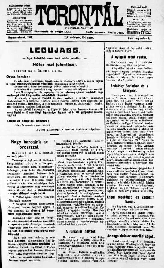 Torontál, 45. évf. 1916. augusztus 1. 174. sz.