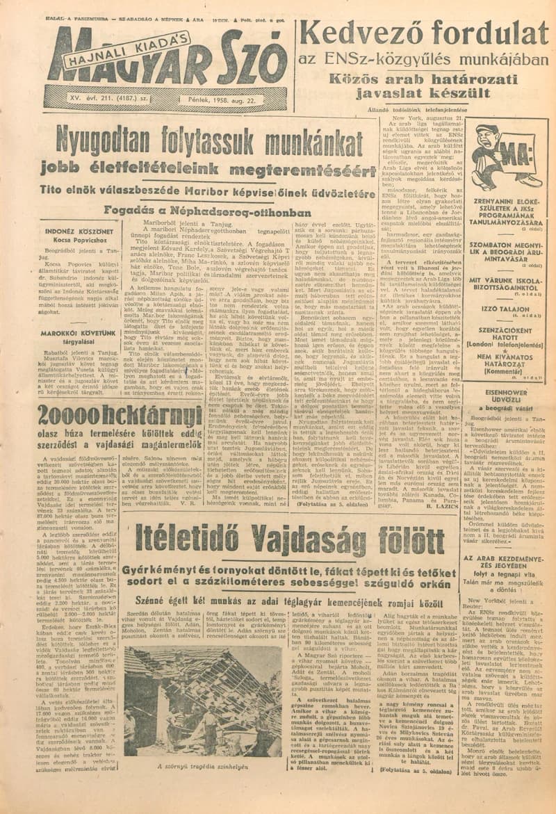 Magyar Szó, 15. évf. 1958. augusztus 22. 211. sz. 1–18. oldal