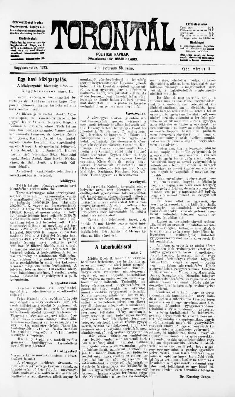 Torontál, 42. évf. 1913. március 11. 58. sz.