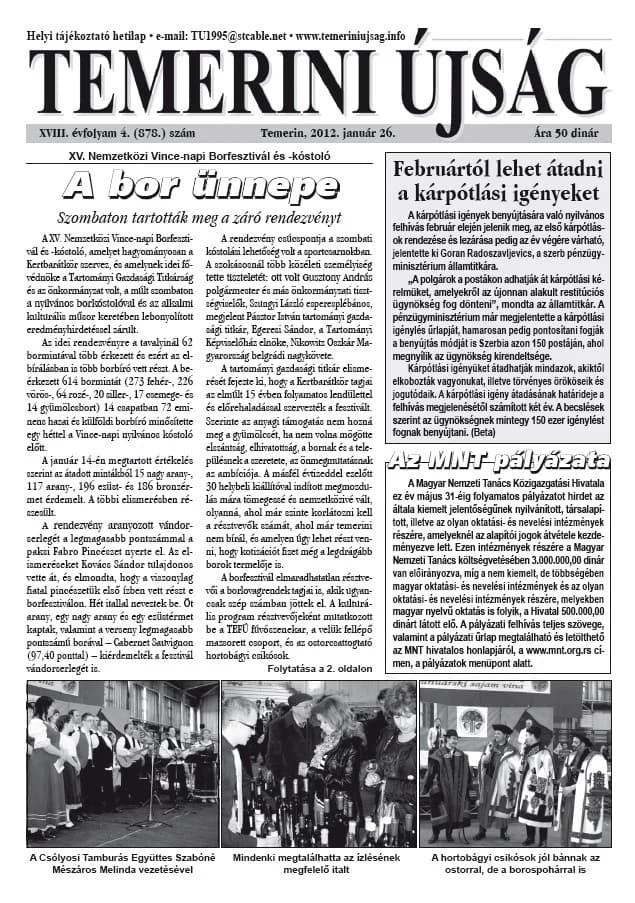 Temerini Újság, 18. évf. 2012. január 26. 4. sz.
