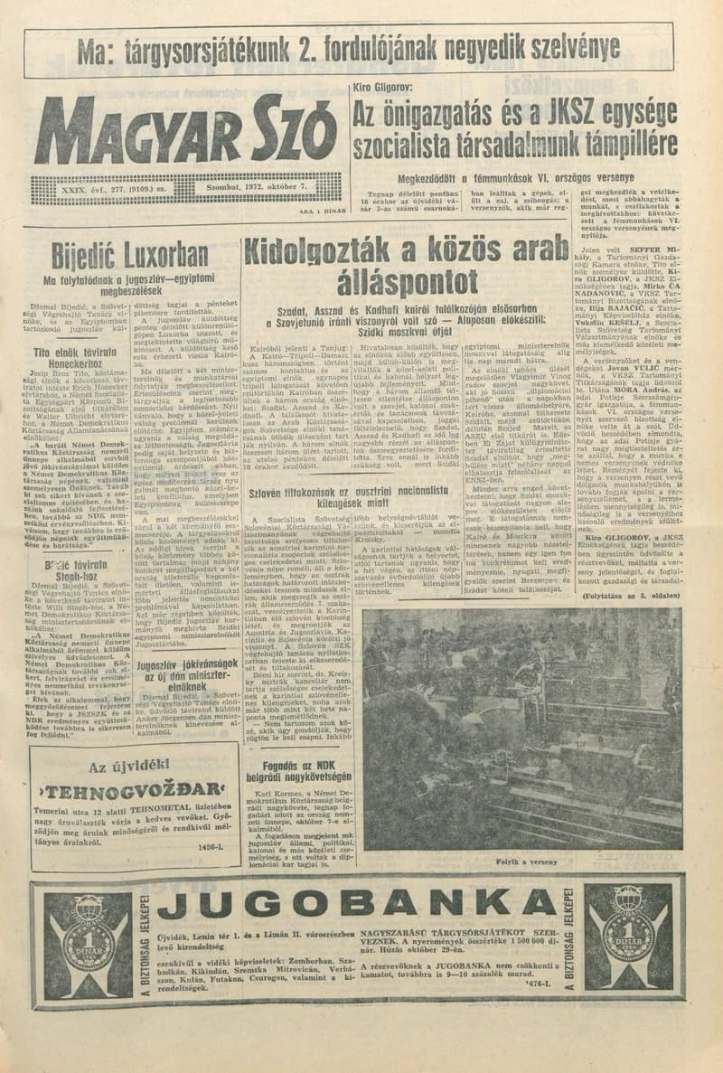 Magyar Szó, 29. évf. 1972. október 7. 277. sz. 1–20. oldal