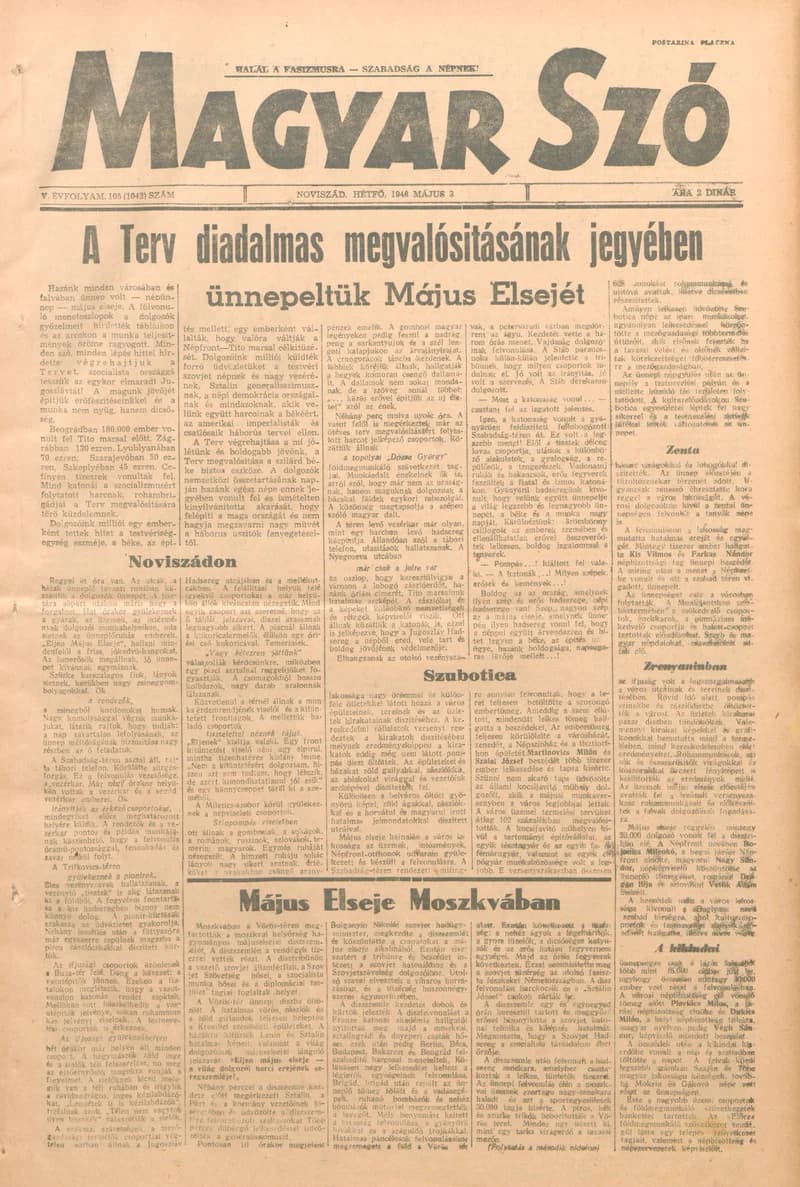 Magyar Szó, 5. évf. 1948. május 3. 105. sz. 1–4. oldal