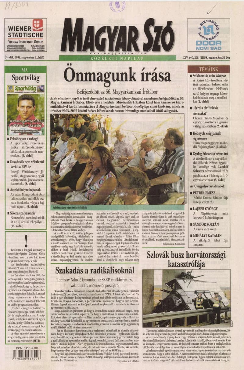 Magyar Szó, 65. évf. 2008. szeptember 8. 208. sz. 1–16. oldal